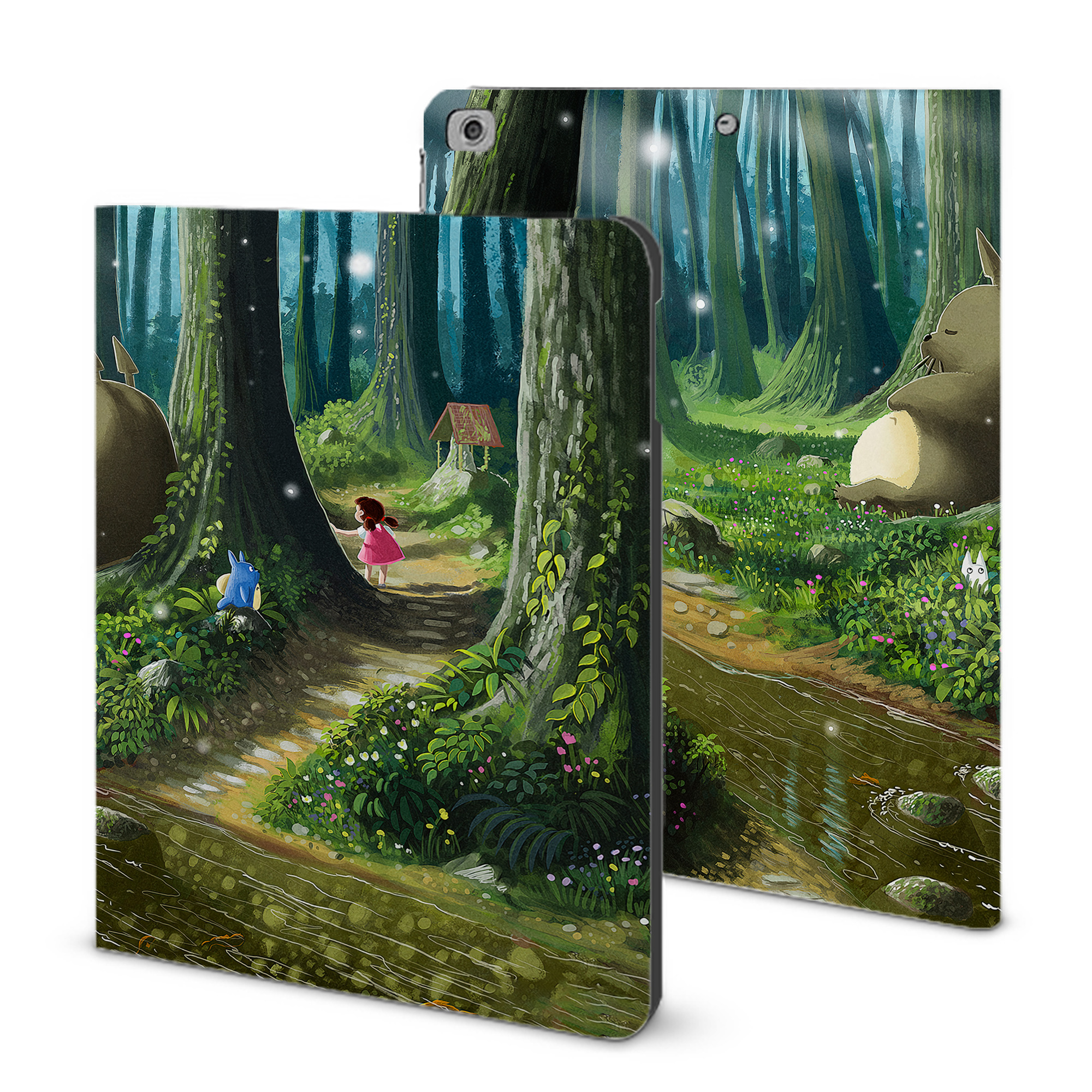 （画像用） となりのトトロ 草壁メイ 草壁サツキ My Neighbor Totoro Satsuki Kusakabe Mei Kusakabe IPad ケース ブック型 PUレザー TPU 耐衝撃 軽量 薄型 ペン収納なし 全面保護 IPad 各モデル対応